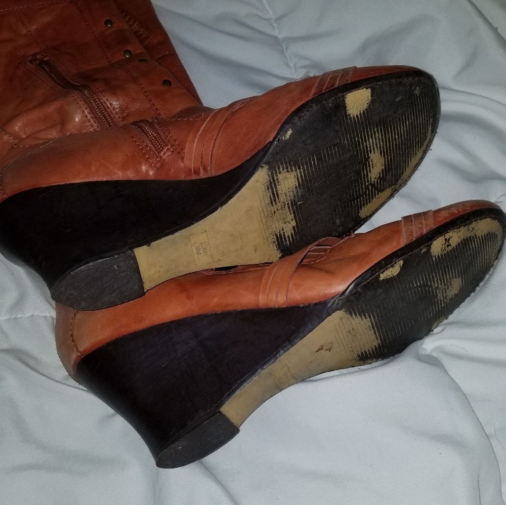 Bronx | Leather Wedge Boots w Stud Detail - Cognac - Picture 3 of 11